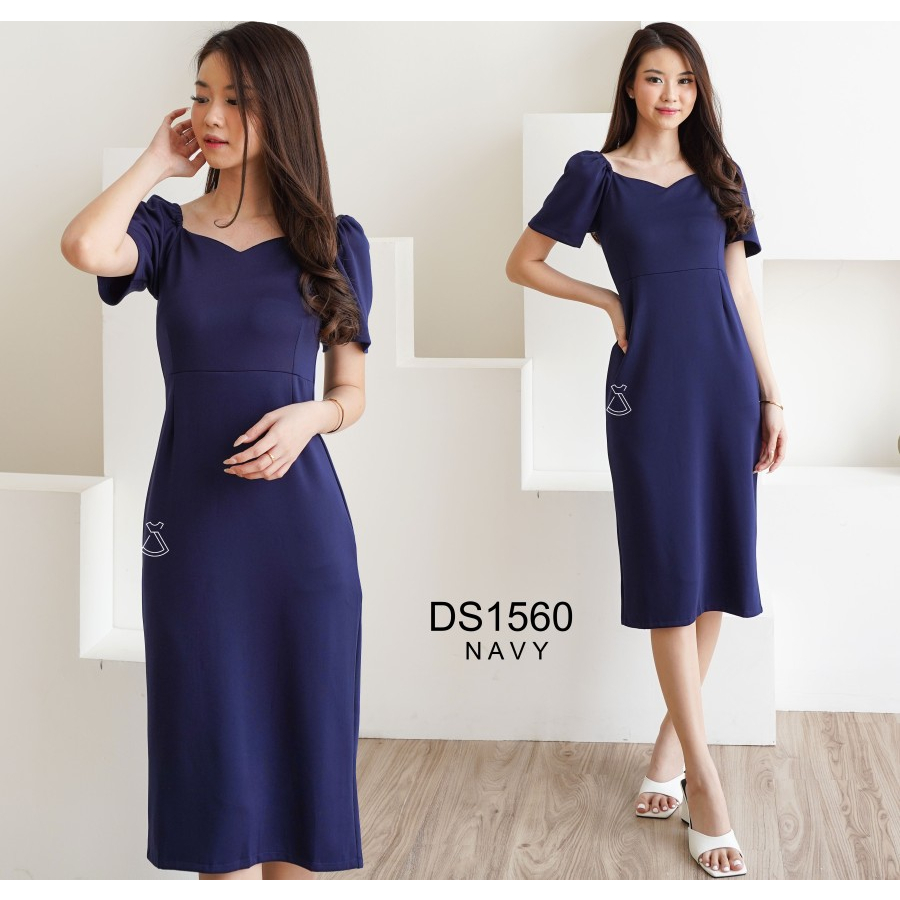 DS1560 - Dress Midi Korean Look Dress Party Scuba