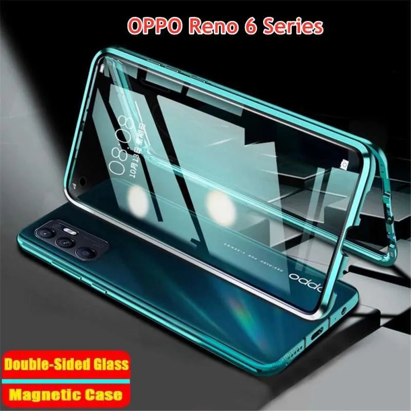 Casing Flip Magnetik Dua Sisi 360 Derajat Untuk Oppo Reno 6 5G Hard Case Pelindung