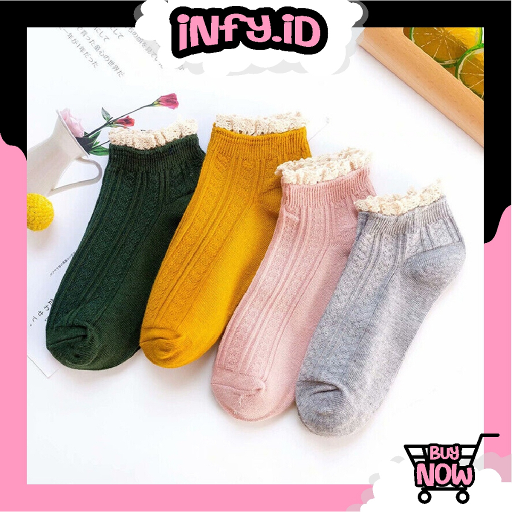 INFY - Kaos kaki Renda Wanita Motif Lucu Simple Gaya Korea / Kaoskaki Pendek Semata Kaki Import / Kaus Kaki Perempuan KK119