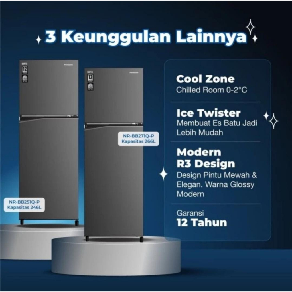 Kulkas 2 pintu Panasonic Nr-bb 271 QP dark silver  kapasitas 248 liter hitam