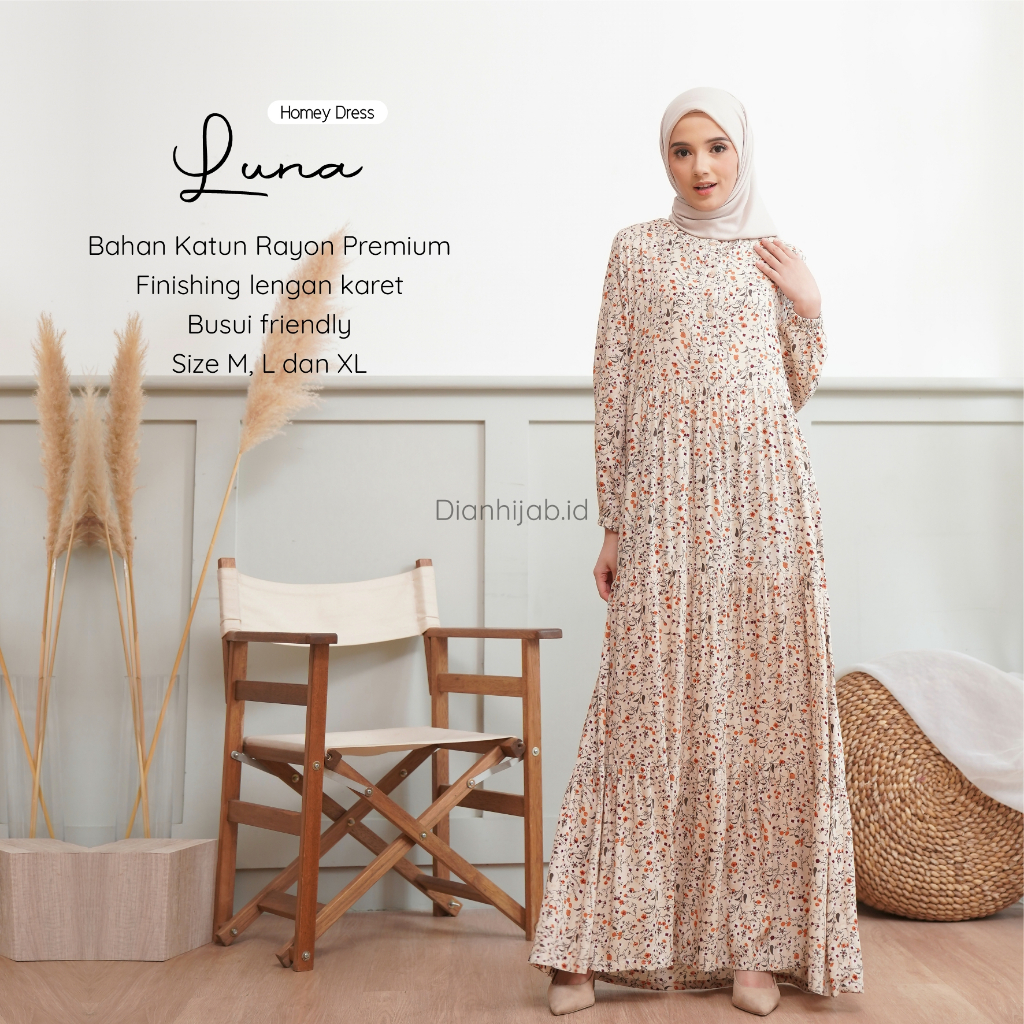 Gamis Dewasa Homey Dress Luna By Dianhijab.id - Bahan Rayon Viscose Premium Gamis Dewasa Luxury Gamis Pengajian Adem Nyaman Dipakai - Bisa COD