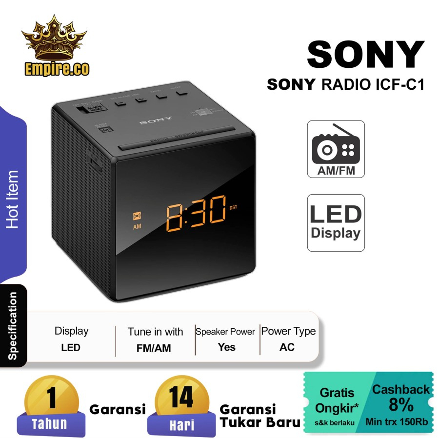 Radio FM/AM Clock Digital Sony ICF-C1