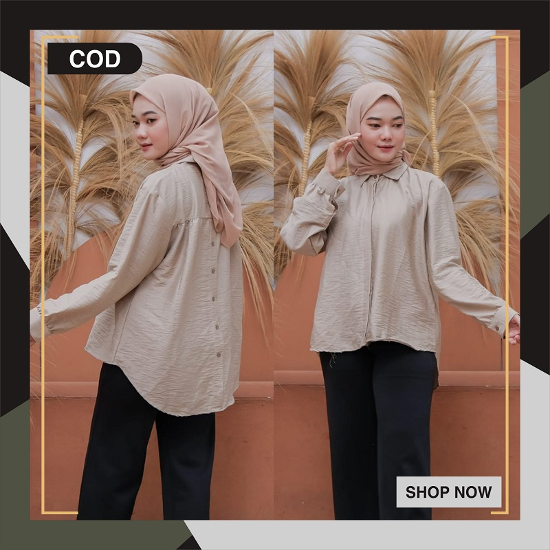 KEMEJA OLIVIA | KEMEJA WANITA LENGAN PANJANG VARIASI KANCING BELAKANG | PAKAIAN PEREMPUAN MODEL TERBARU BAHAN POLO LINEN