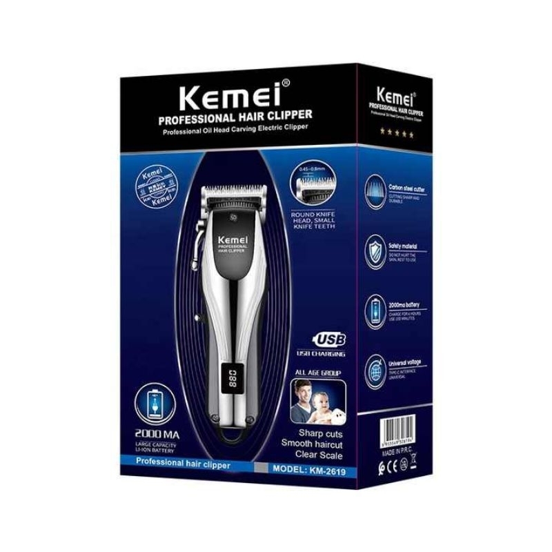 KEMEI KM 2619 Steel Body Professional Beard Trimmer And Hair Clipper Kemei Km-2619 Usb Charging Elec