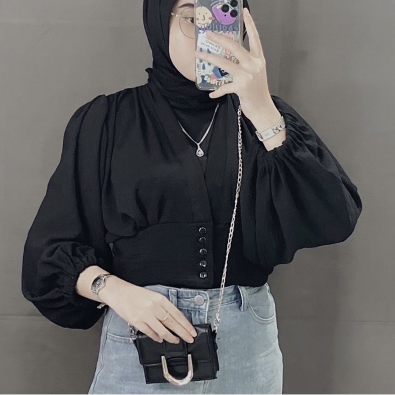 grosir_solo || MAURIN TOP BLOUSE OUTER KANCING / BIANCA CROP TOP SEMI OUTER CRINCLE