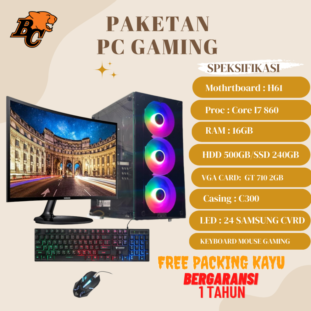 pc gaming editing core i7 ram 16gb monitor 24 in full set