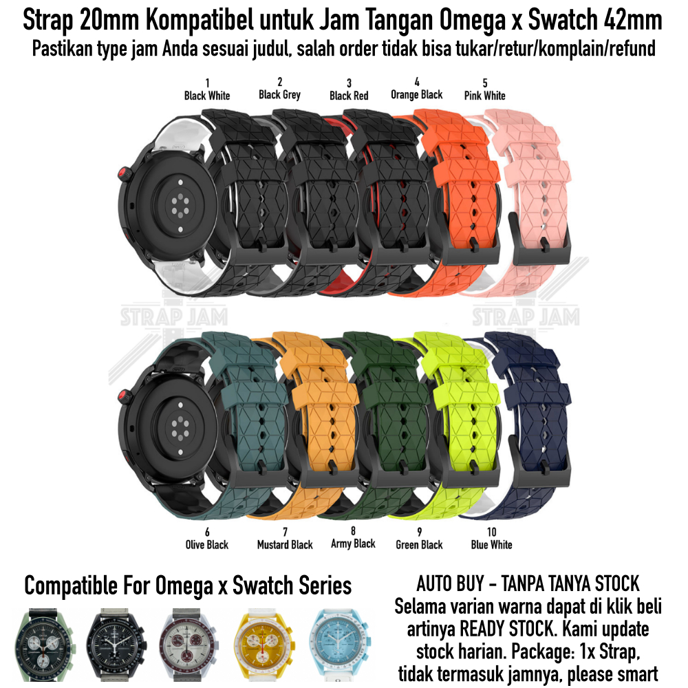 ZQT Strap 20mm Omega X Swatch 42mm - Tali Jam Silikon Rubber Quick Release