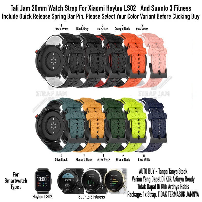 ZQT Strap 20mm Haylou LS02 / Suunto 3 Fitness - Tali Jam Silikon Rubber Quick Release