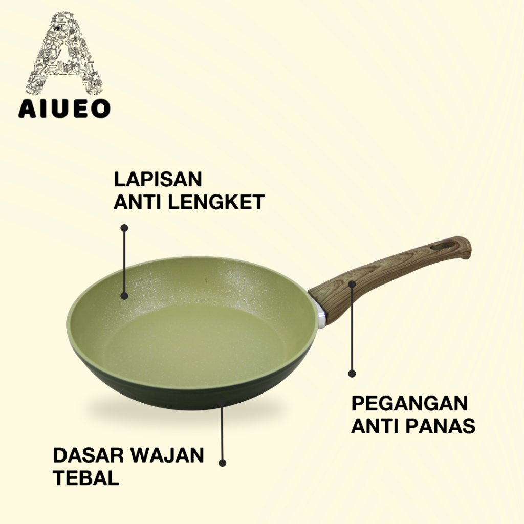 teflon Anti Lengket 24cm - Frying Pan 24cm Warna Avocado - Panci Penggorengan Marble Pan Stainless | Panci Anti Lengket