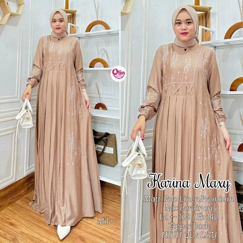 Gamis Wanita Terbaru 2023 Karina Maxy Dress Kondangan Bordir Mewah Gaun Pesta Muslimah Baju Wanita Kekinian