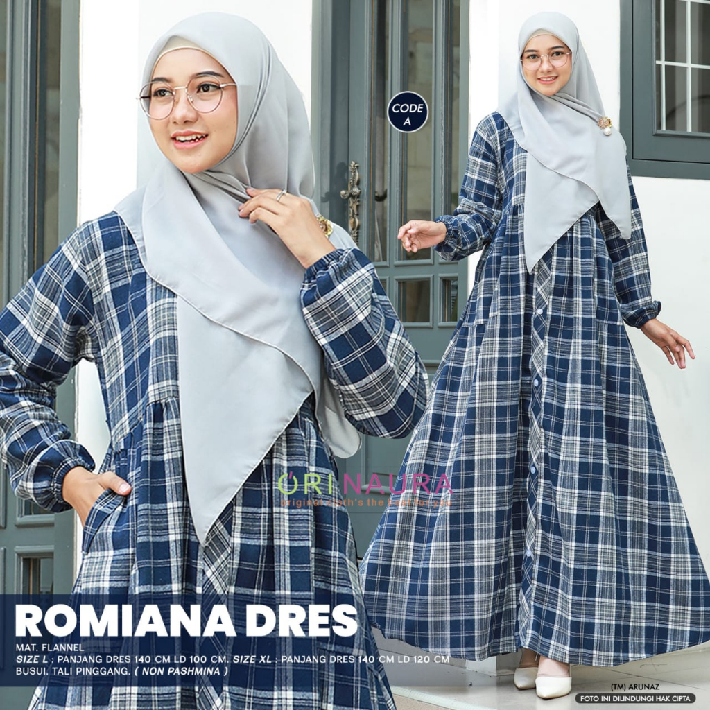 Romiana Dress Gamis Muslim Busui Flanel Premium Original By Orinaura