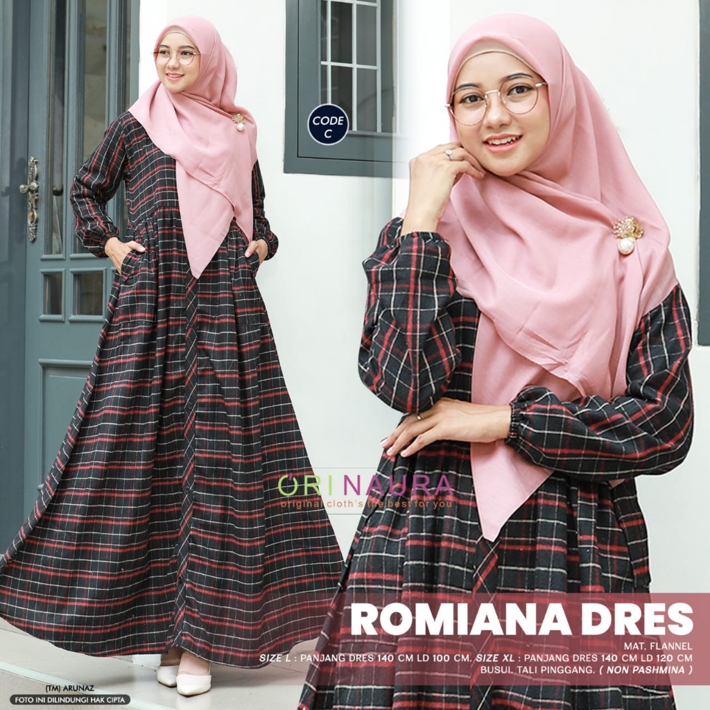 Romiana Dress Gamis Muslim Busui Flanel Premium Original By Orinaura