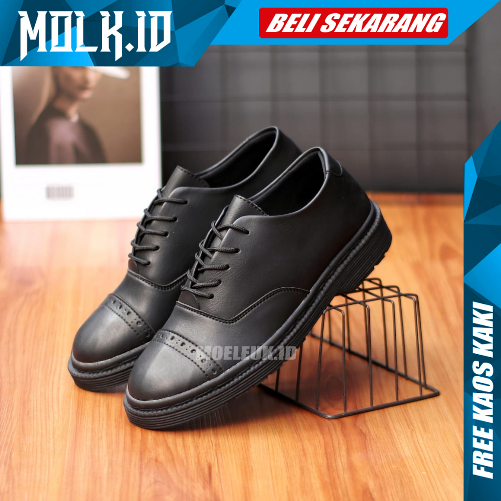 MOLK Sepatu Docmart Pria Full Black Original Pantofel Formal Kerja Kuliah