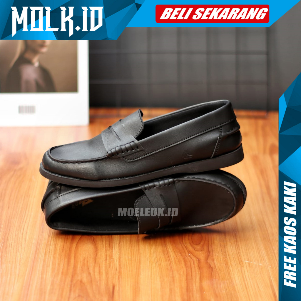 MOLK Sepatu Loafers Pria Hitam Original Pantofel Kerja Kuliah Simple