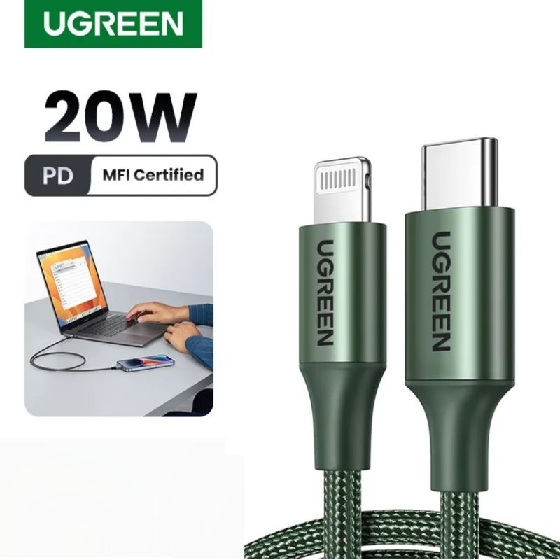 Ugreen Alpine Green MFI Cable Charger USB C to Lightning Braided PD20W - 80564