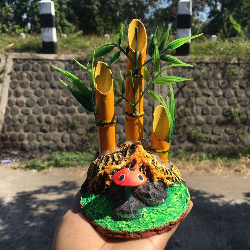 Ornamen aquarium hiasan dekorasi mainan akuarium bambu