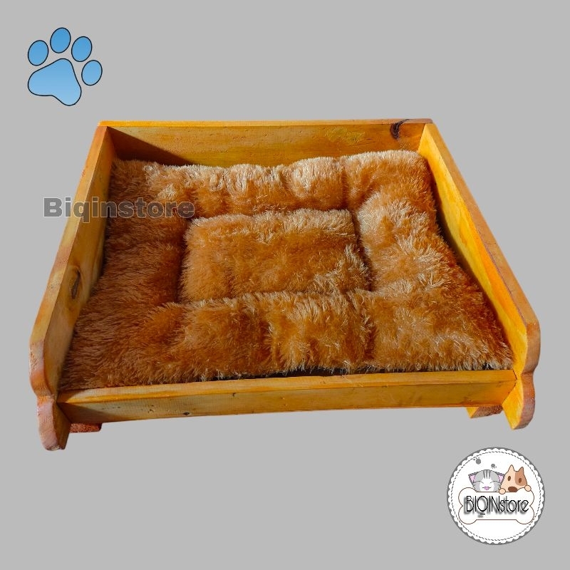 Tempat Tidur Kayu Plus Kasur Kucing Anjing Kecil