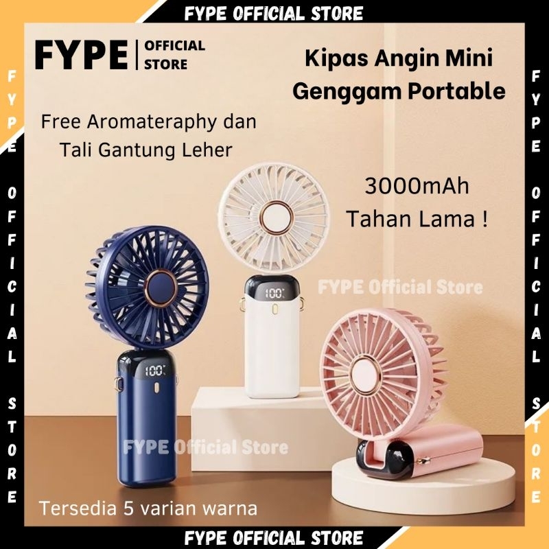 FYPE Kipas Angin Mini Portable USB 3000 mAh Kipas Lipat Leher 5-Speed Wind LED Display Dengan Aromaterapi