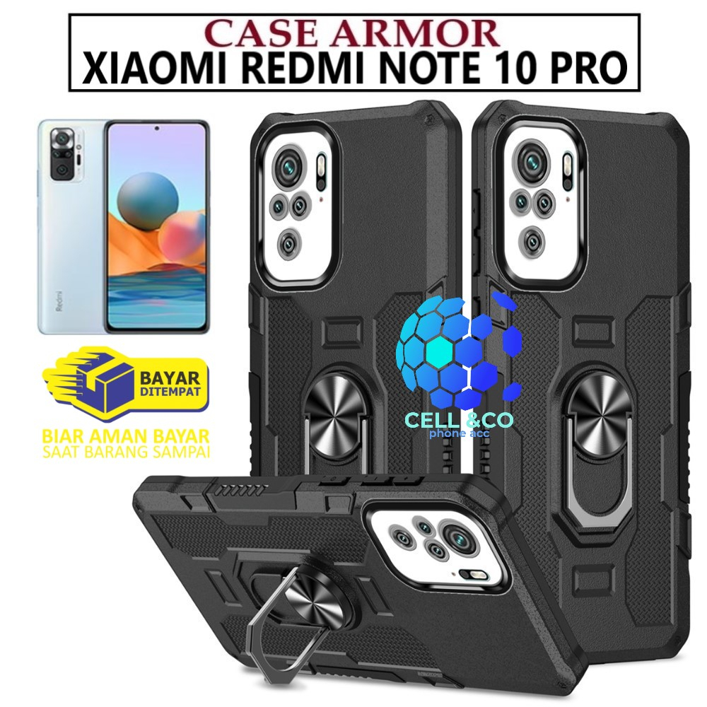 Case Armor XIAOMI REDMI NOTE 10 PRO Iring Cincin Magnetic Kesing Hp Protect kamera Premium Hard Case Standing Robot Pelindung Kamera