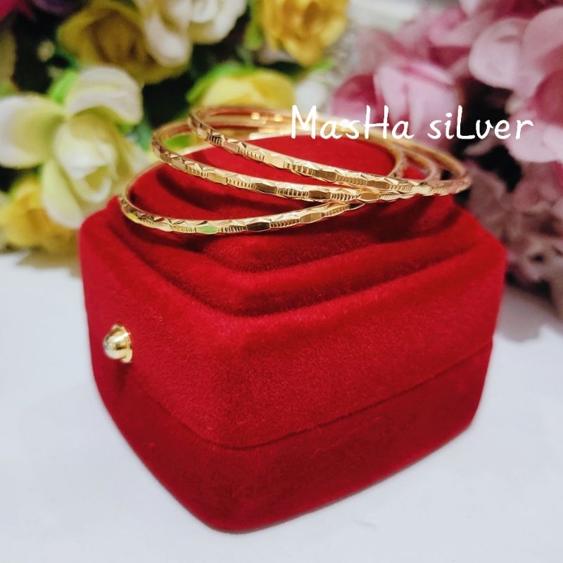 GELANG ANAK PERAK SET ISI 3 MODEL KERONCONG UKIR ASLI SILVER 925 LAPIS EMAS_BANGLE ANAK