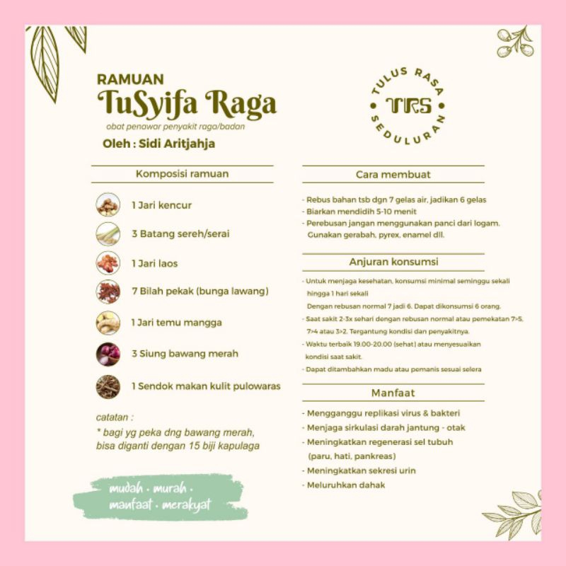 

Ramuan Tusyifa Raga Bahan Komplit Ramuan Tusyifaraga Nama Baru dari Ramuan Sapujagat Isi Komplit