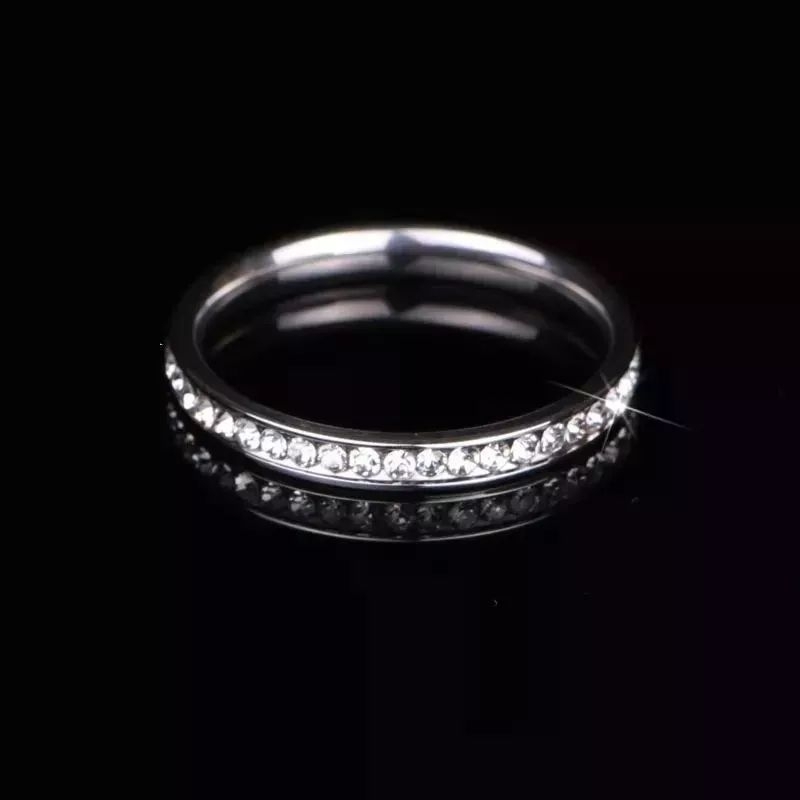 Cincin Titaniumsteel Silverr L: 3mm Full Aksen Mata Imitasi