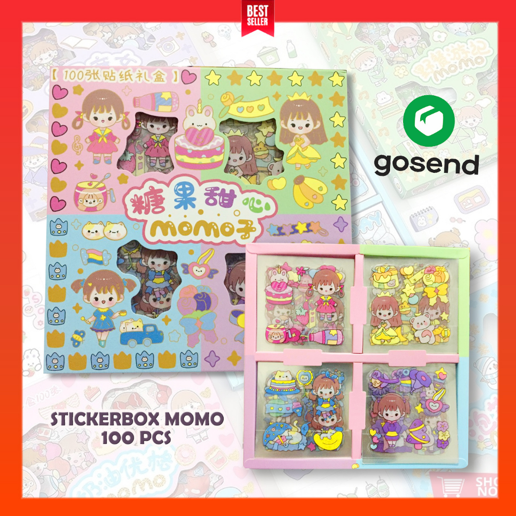 Sticker Box Stiker Set Aesthetic Dekor Buku Tumbrl  1 Box Isi 100 Lembar Sticker box Momo