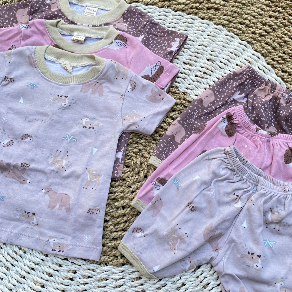 3 PCS baju celana bayi lengan pendek baju bayi premium motif printing DNW BABY