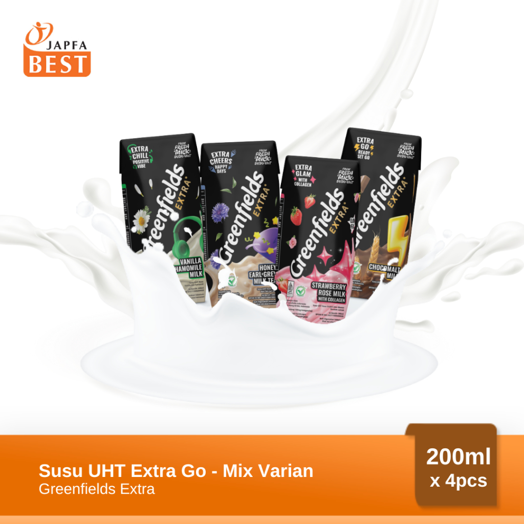 Paket Bundling Susu Greenfields UHT Extra Mix Variant 200ml x 4 pcs
