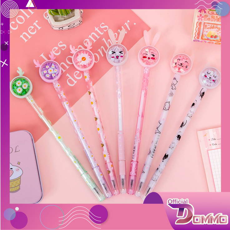 DOMMO - D6127 Pena Pulpen Gel Motif Karakter Kelinci Lucu S5610 / Bolpen Gel / Pena Telinga Kelinci / Pulpen Gel 0.5mm / Stationery Sekolah