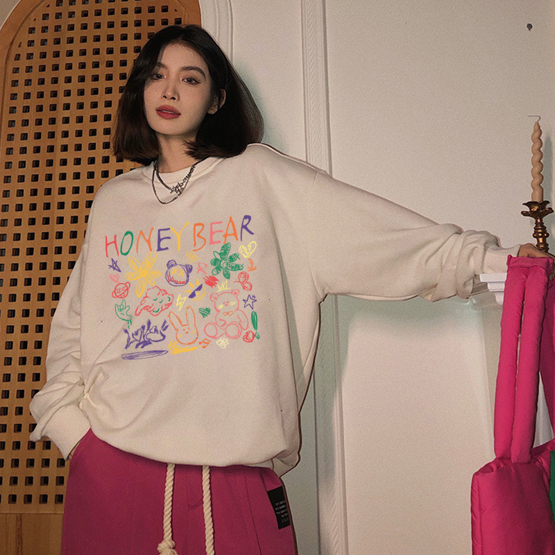 Sweater Lengan Panjang Retro Letter Graffiti Korean Style/Sweater Crop/Baju Wanita/Switer Wanita/Switer