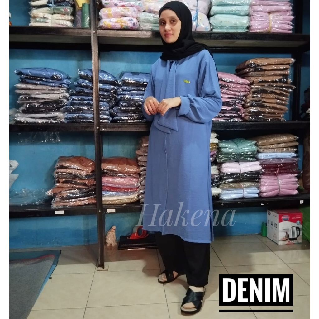 Terbaru Setelan Baju + Celana Wanita Jumbo Qilla Long Set Dewasa Bahan Crinkle Air Flow / Long Tunik Full Kancing COD