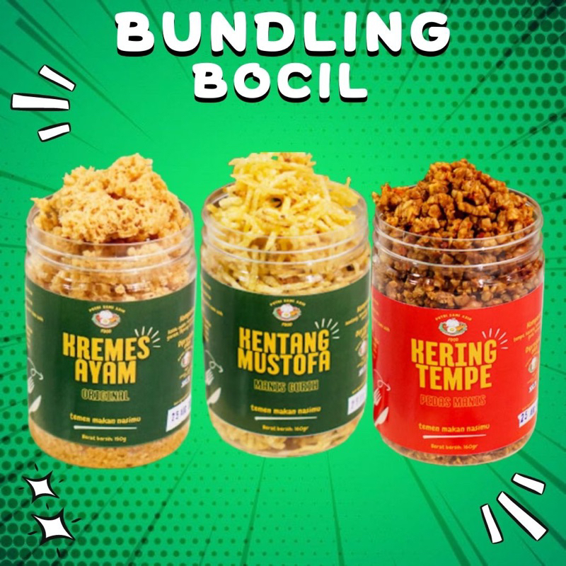 

PAKET BOCIL Kremes ayam original 180gr/kentang mustofa original 180gr/kering orek tempe 250gr Putri Sami Asih Food