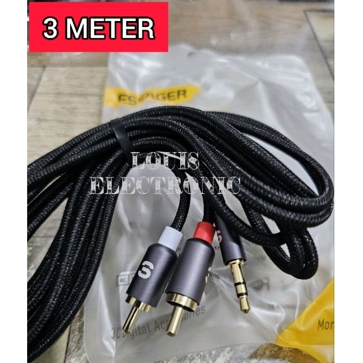 Essager Kabel Jack RCA to AUX 3.5mm Best Quality Kabel Audio Hifi 3.5mm to RCA ( 3 Meter )