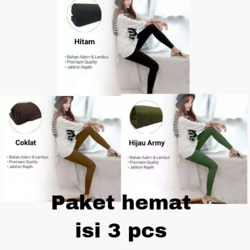 PAKET HEMAT ISI 3 PCS Celana Legging Bahan Kaos Rayon Legging Panjang Kaos Rayon