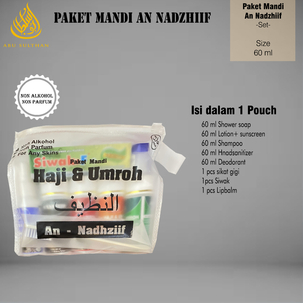 Set Perlengkapan Mandi Haji Umroh An Nadzhiif 60 ML Paketan Sabun Mandi Travel Sabun Non Parfum Non Alkohol