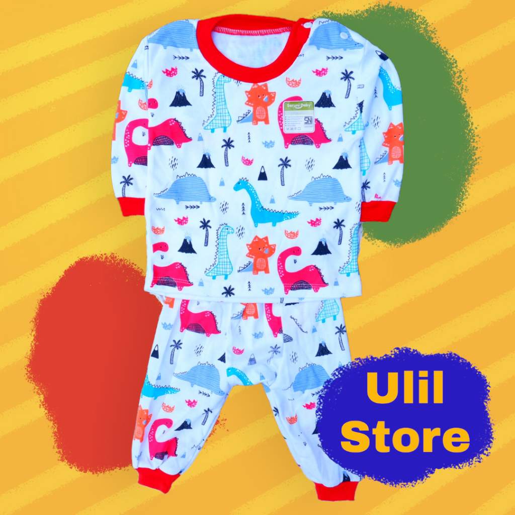 SET SETELAN BAJU BAYI SNI CELANA PANJANG PAMPERS 3-18 BULAN SERUNI BABY DINO
