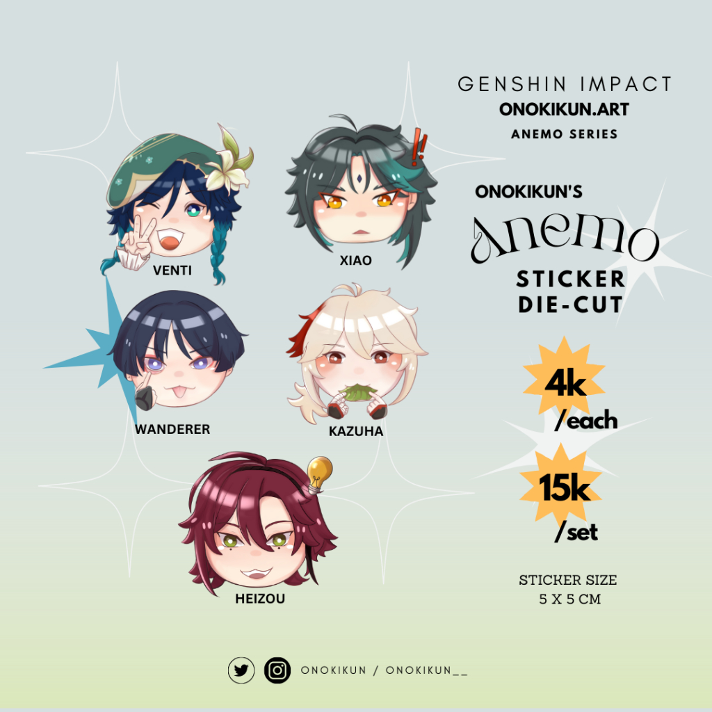 Genshin Impact Sticker Anemo Xiao Venti Wanderer Scara Kazuha Heizo Die-cut