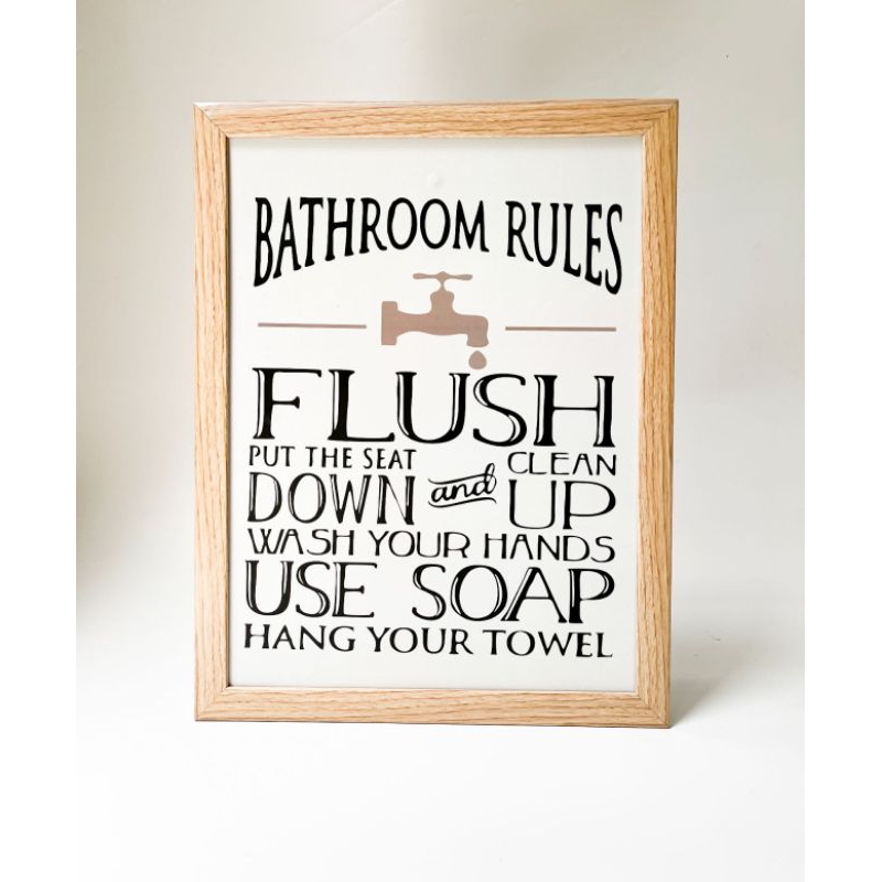 frame poster bathroom rules frame poster kamar mandi hiasan dinding kayu pinus solid hiasan dinding 