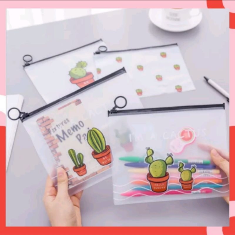 

New Tempat Pensil Transparan Motif Kaktus S645 / Pouch Zip cactus motif transparan