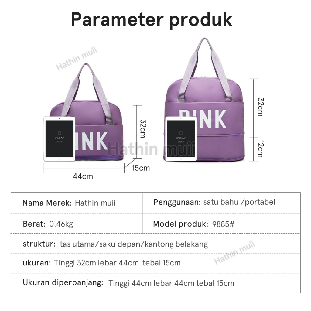 Hathin muii  Tas Travel Wanita Travel Bag Duffel  berkapasitas besar/tas kebugaran/tas olahraga/tas bahu modis/tas tahan air