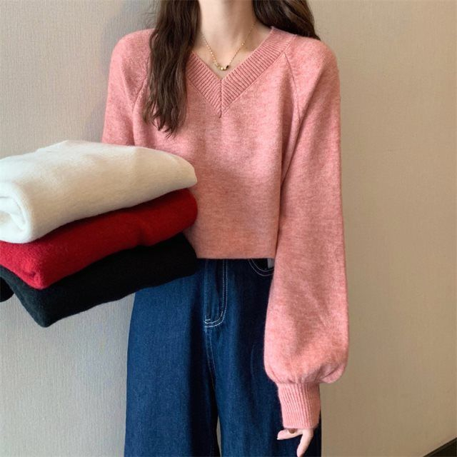 Sweater Oversize Wanita Polos Lengan Panjang Korean Casual Top