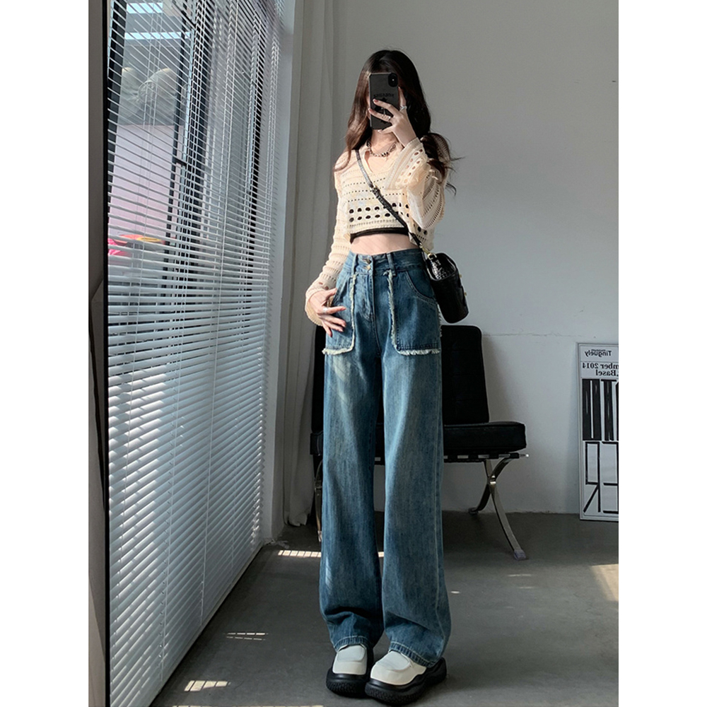 celana jeans panjang wanita high waist american retro loose causual jeans wanita kekinian import straight jeans