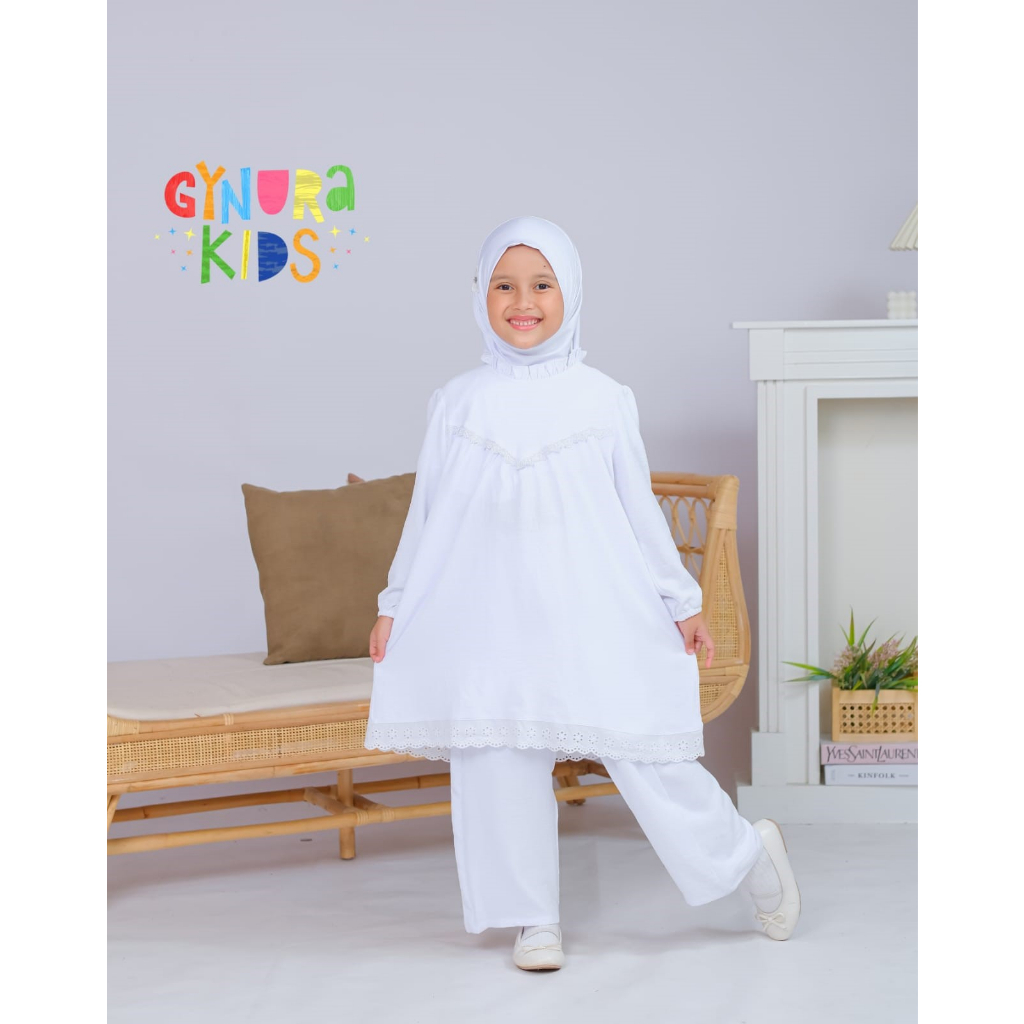 Setelan tunik putik Gynurakids bahan crinkle airflow 3 - 12 tahun | Seragam anak TK SD MI