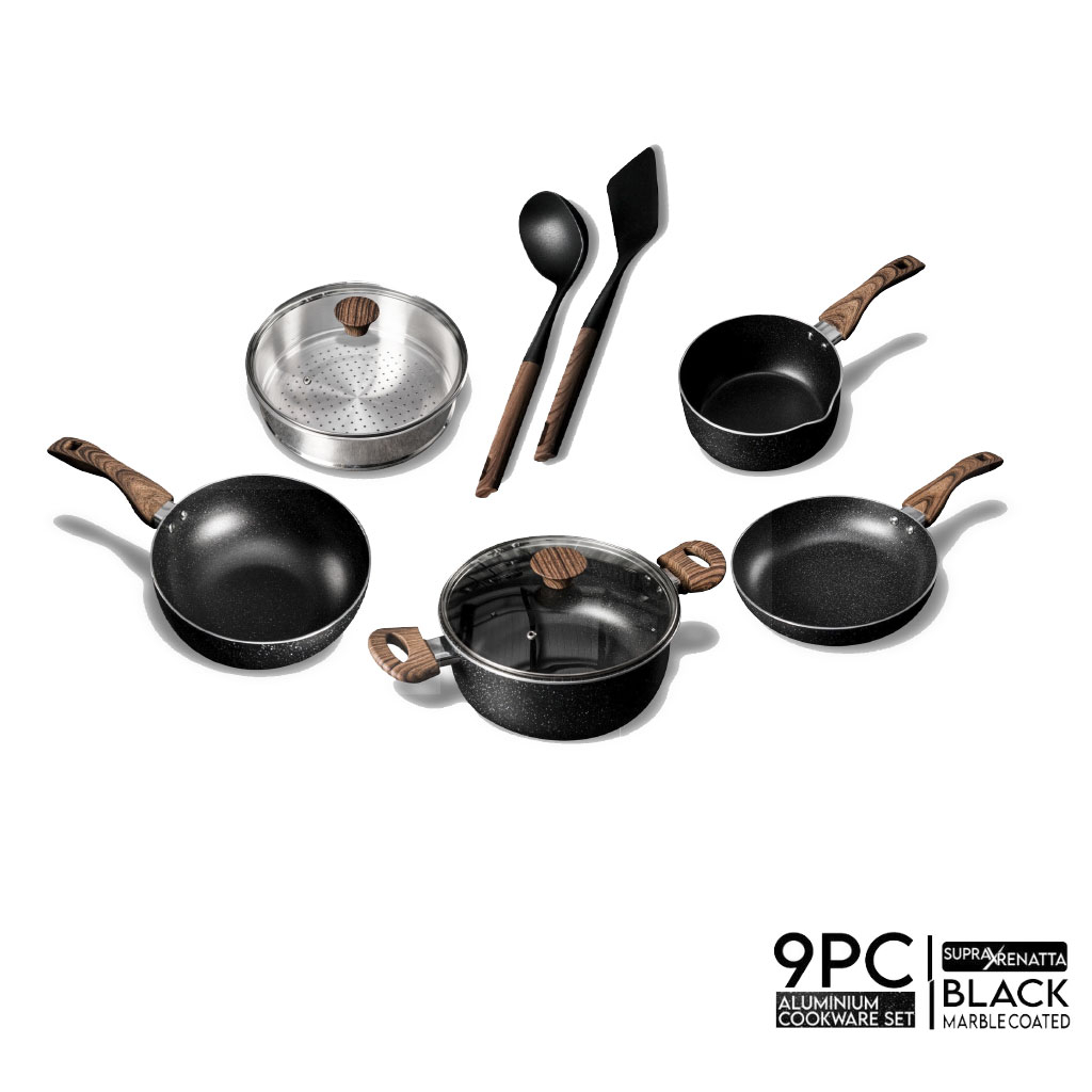 Panci set SUPRA alumunium anti lengket Renatta Moeloek Signature Set 9 Pcs Marble Coated