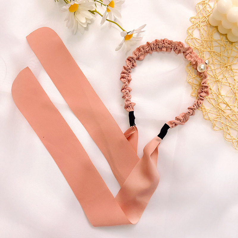 Bando Tali Korea Gaya Rambut Panjang Fashion Pita Mutiara Besar Kepang Bandana Headband