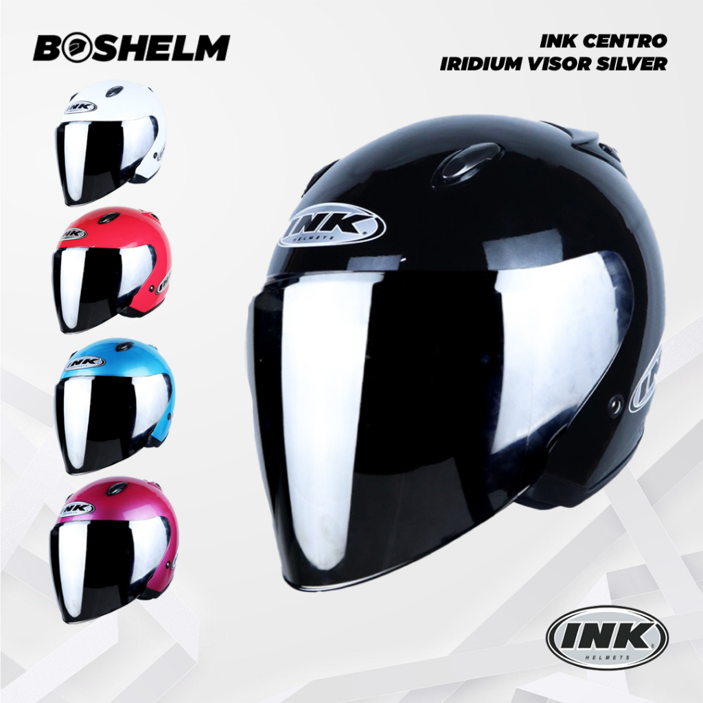 BOSHELM Helm INK CENTRO JET SOLID Iridium Visor NORISK SILVER Helm Half Face SNI