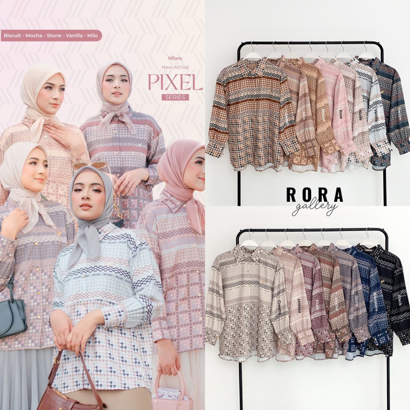 Mylady PIXEL SHIRT PART 1 | BLOUSE KEMEJA KATUN PRINTING MOTIF MONOGRAM MY LADY | Rora Gallery