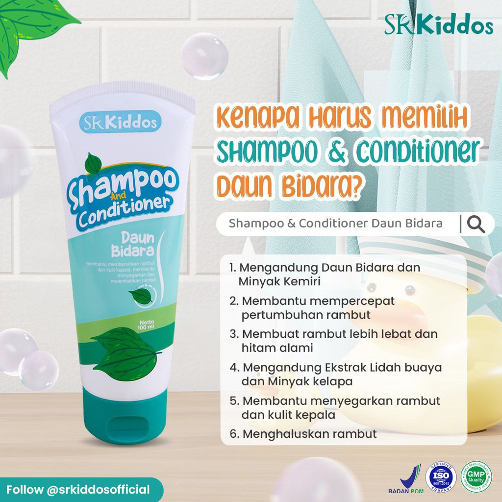 SR12 Kiddos Shampoo dan Kondisioner Daun Bidara / Shampo Bayi Tidak Pedih Dimata / Menghaluskan dan Mempercepat Pertumbuhan Rambut