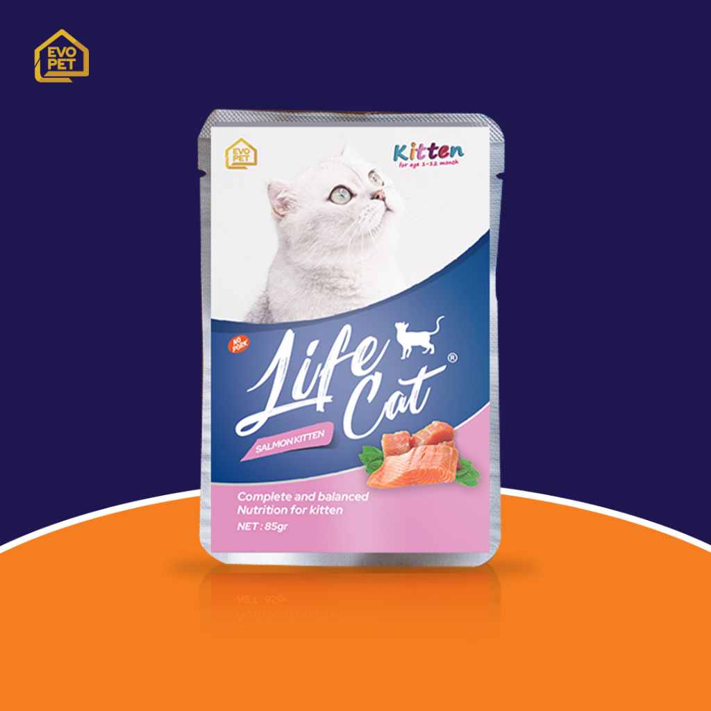 Life Cat Pouch (24pcs) KITTEN SALMON Makanan anak kucing Basah Sachet